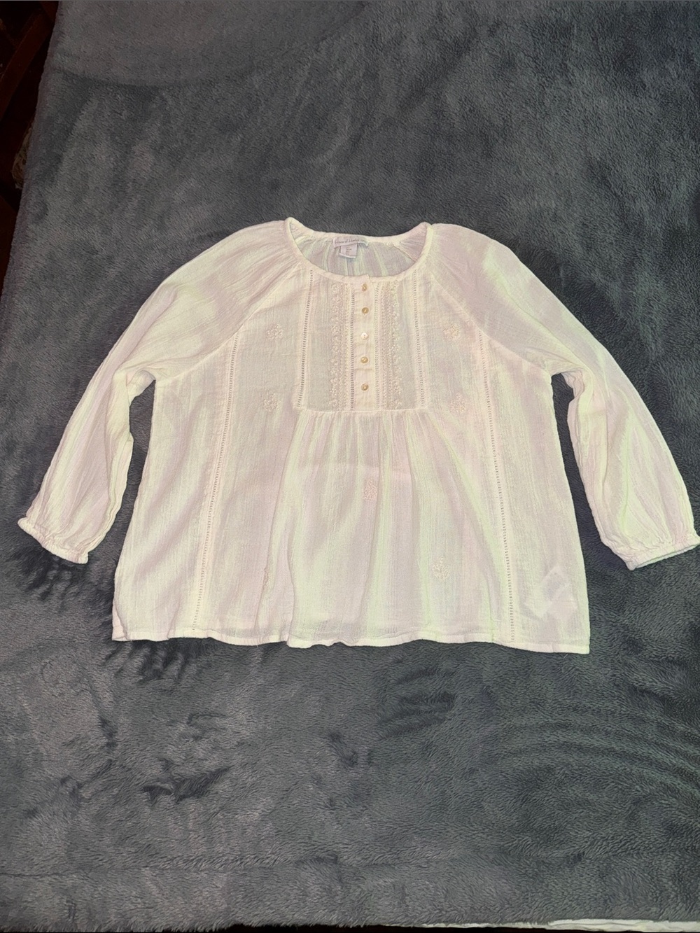 House of Harlow 1960 Cream White Gauzy Embroidered Boho Peasant Blouse Size L